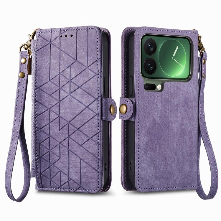 For Xiaomi 17 Pro Geometric Zipper Wallet Side Buckle Leather Phone Case