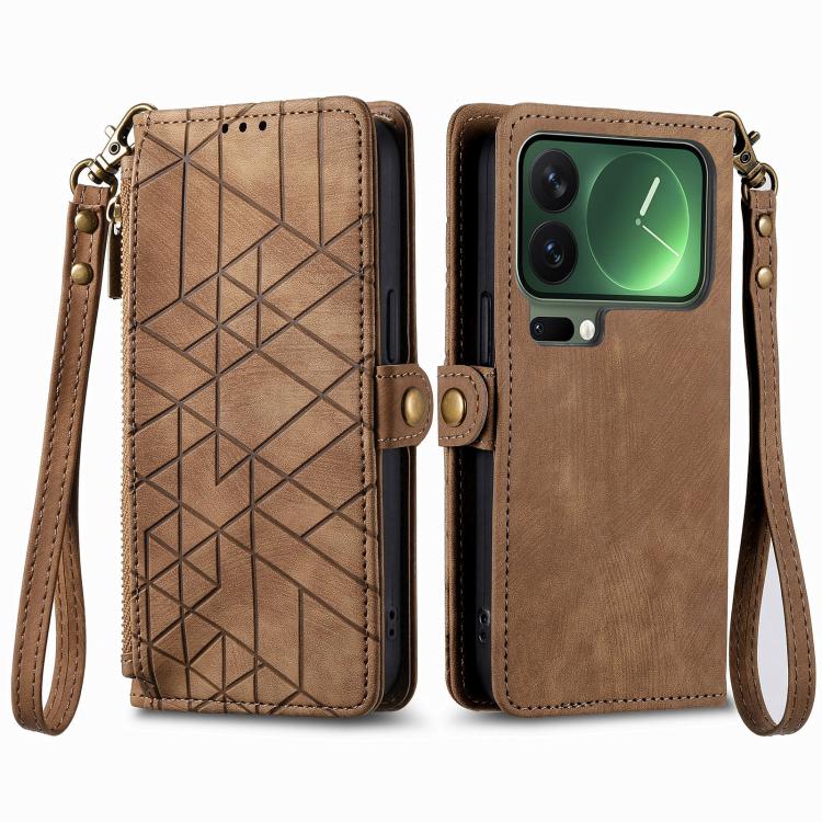 For Xiaomi 17 Pro Geometric Zipper Wallet Side Buckle Leather Phone Case