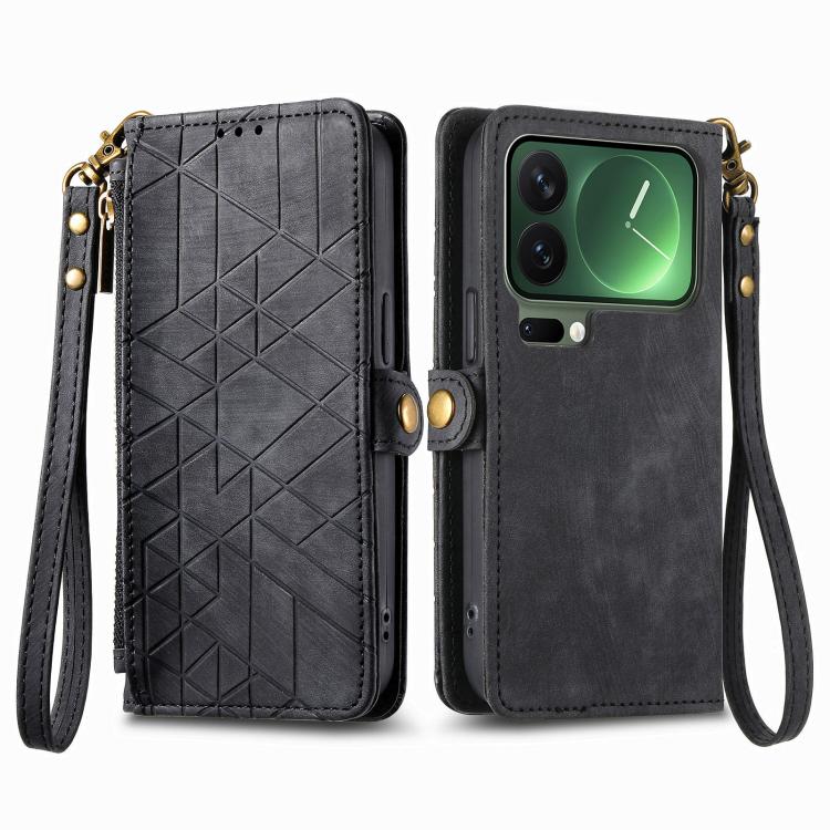 For Xiaomi 17 Pro Geometric Zipper Wallet Side Buckle Leather Phone Case