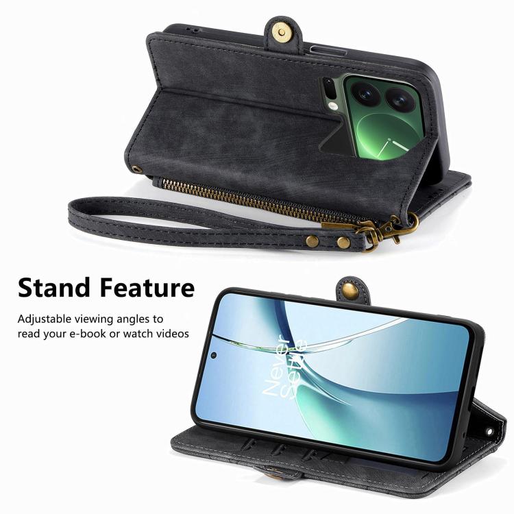 For Xiaomi 17 Pro Geometric Zipper Wallet Side Buckle Leather Phone Case