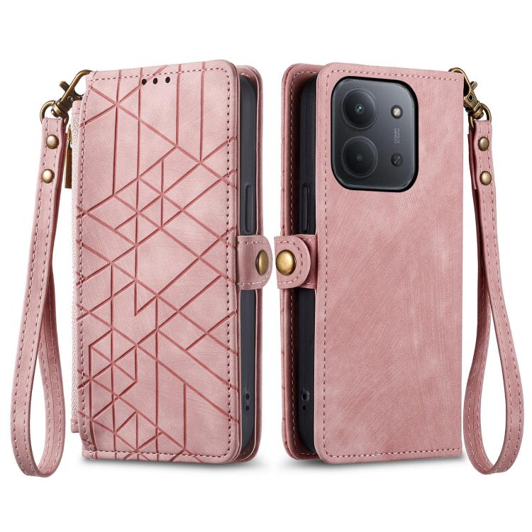For Redmi 15C 5G / 4G Glodal 171mm Geometric Zipper Wallet Side Buckle Leather Phone Case