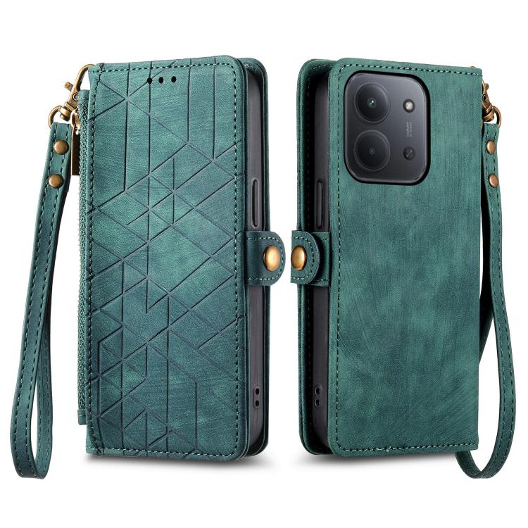 For Redmi 15C 5G / 4G Glodal 171mm Geometric Zipper Wallet Side Buckle Leather Phone Case