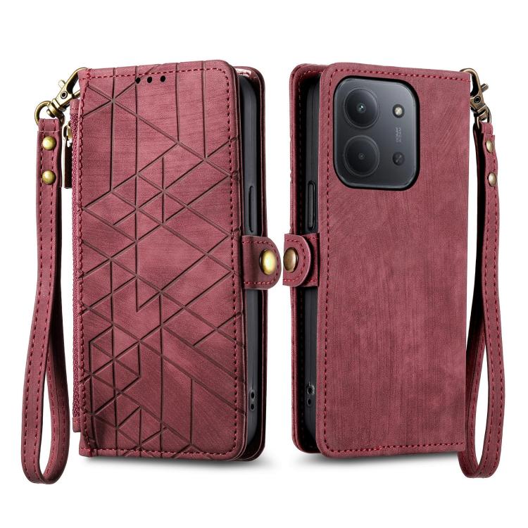 For Redmi 15C 5G / 4G Glodal 171mm Geometric Zipper Wallet Side Buckle Leather Phone Case