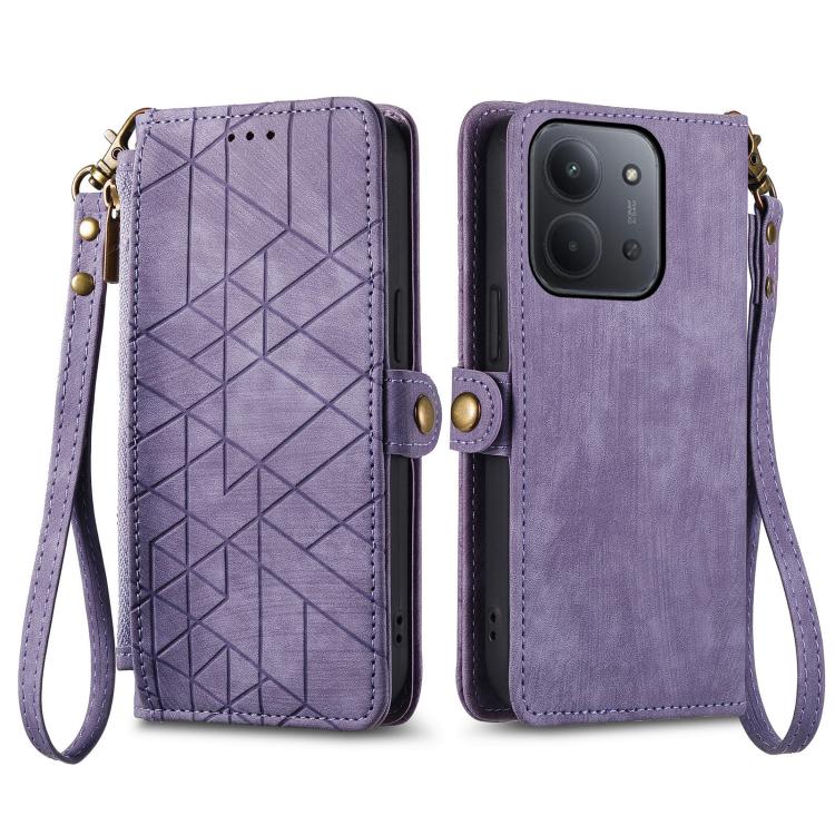 For Redmi 15C 5G / 4G Glodal 171mm Geometric Zipper Wallet Side Buckle Leather Phone Case