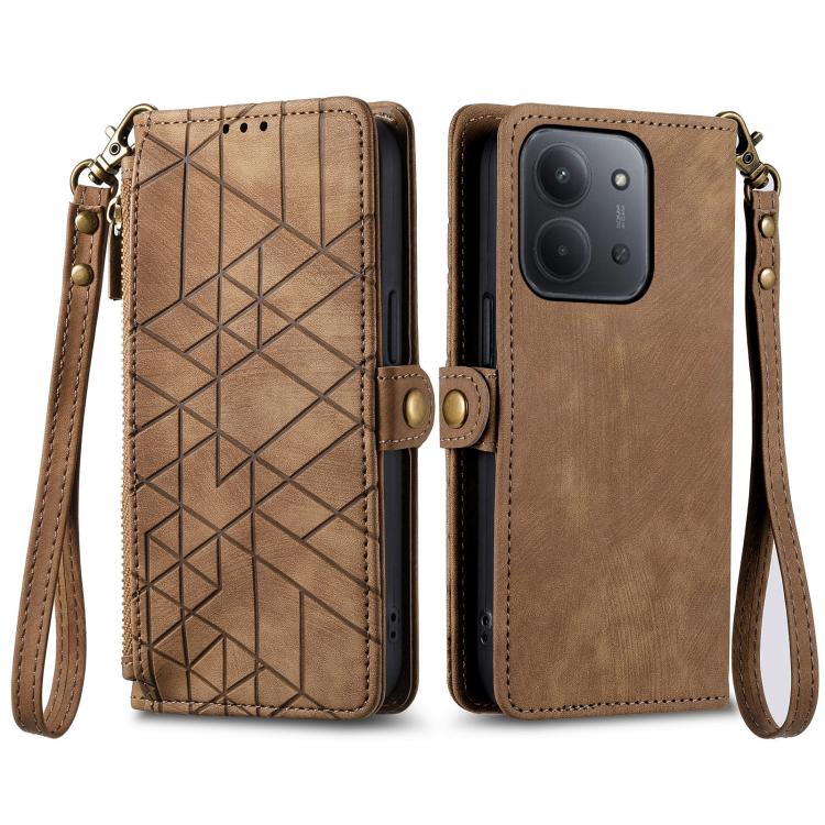 For Redmi 15C 5G / 4G Glodal 171mm Geometric Zipper Wallet Side Buckle Leather Phone Case