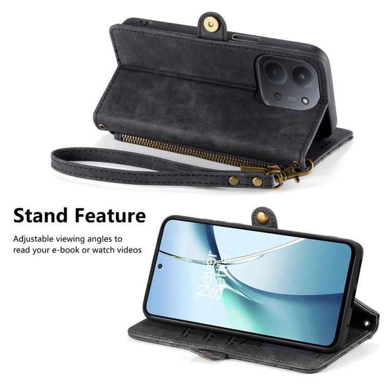 For Redmi 15C 5G / 4G Glodal 171mm Geometric Zipper Wallet Side Buckle Leather Phone Case