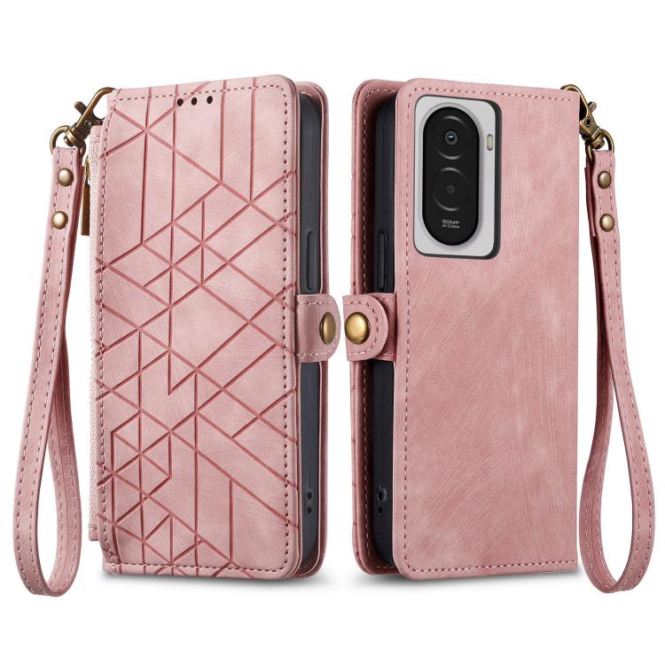 For Xiaomi Poco M7 4G 169mm Geometric Zipper Wallet Side Buckle Leather Phone Case