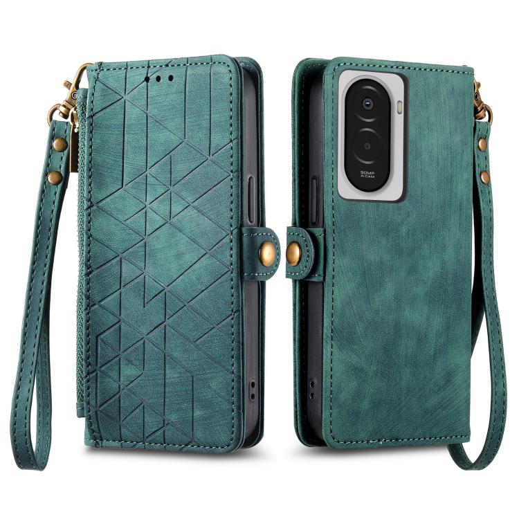 For Xiaomi Poco M7 4G 169mm Geometric Zipper Wallet Side Buckle Leather Phone Case