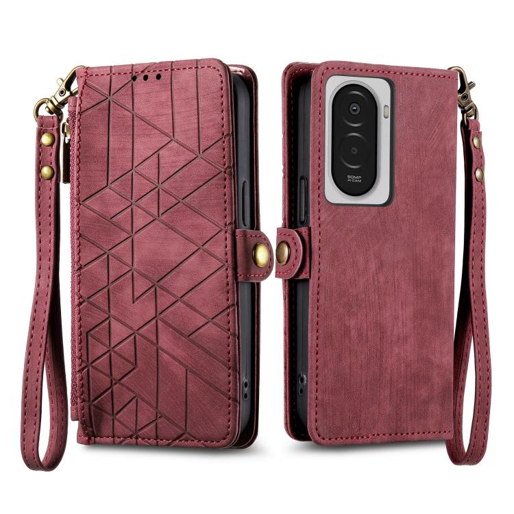 For Xiaomi Poco M7 4G 169mm Geometric Zipper Wallet Side Buckle Leather Phone Case