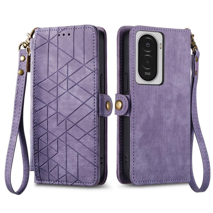 For Xiaomi Poco M7 4G 169mm Geometric Zipper Wallet Side Buckle Leather Phone Case