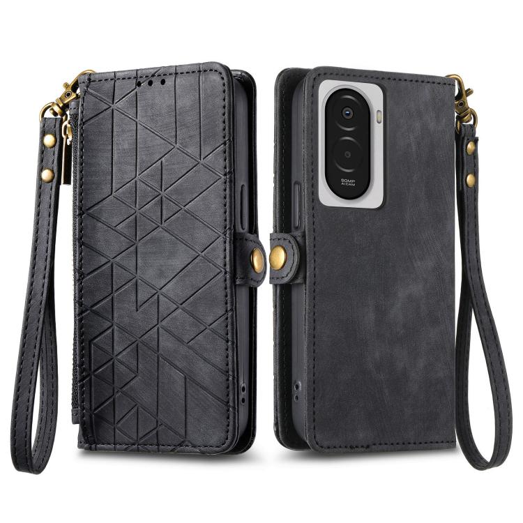 For Xiaomi Poco M7 4G 169mm Geometric Zipper Wallet Side Buckle Leather Phone Case