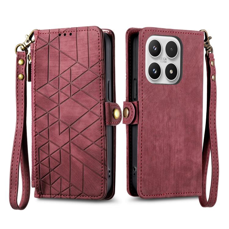 For Xiaomi 17 Geometric Zipper Wallet Side Buckle Leather Phone Case