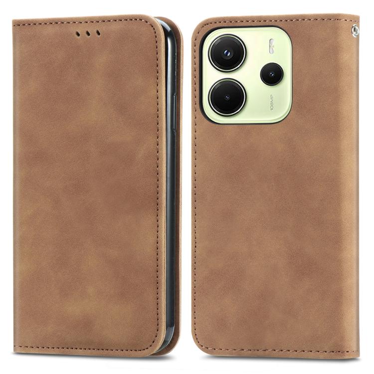 For Redmi Note 14 4G 164.84mm Retro Skin Feel Magnetic Flip Leather Phone Case