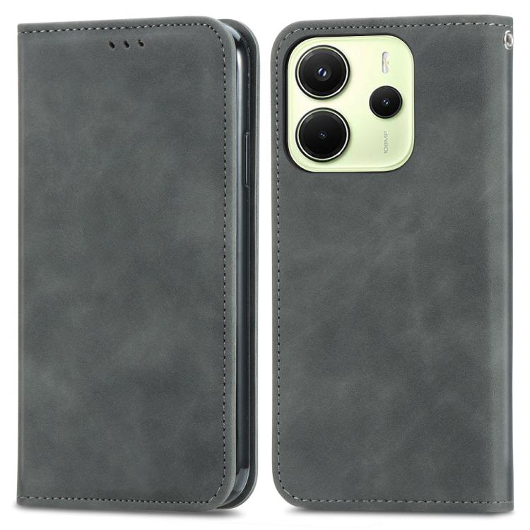 For Redmi Note 14 4G 163.25mm Retro Skin Feel Magnetic Flip Leather Phone Case