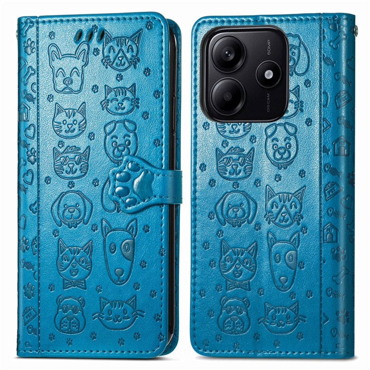 For Xiaomi Redmi Note 14 5G Cat and Dog Embossed Leather Phone Case