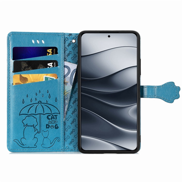 For Xiaomi Redmi Note 14 5G Cat and Dog Embossed Leather Phone Case