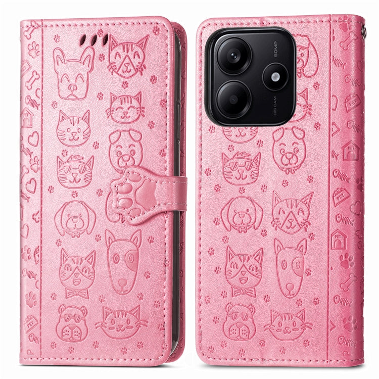 For Xiaomi Redmi Note 14 5G Cat and Dog Embossed Leather Phone Case