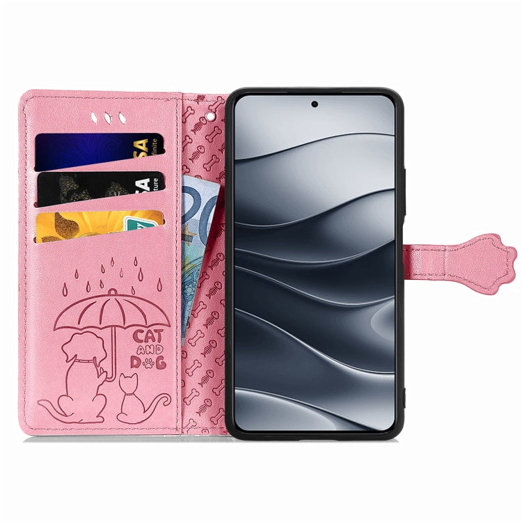 For Xiaomi Redmi Note 14 5G Cat and Dog Embossed Leather Phone Case
