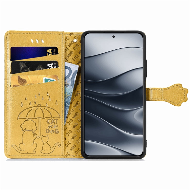 For Xiaomi Redmi Note 14 5G Cat and Dog Embossed Leather Phone Case