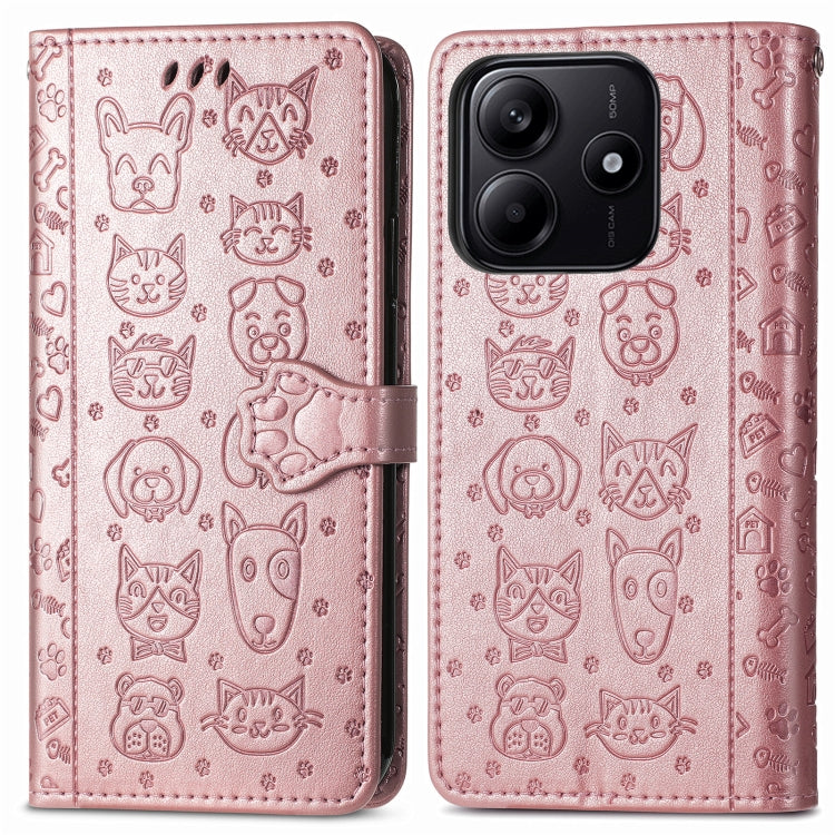 For Xiaomi Redmi Note 14 5G Cat and Dog Embossed Leather Phone Case