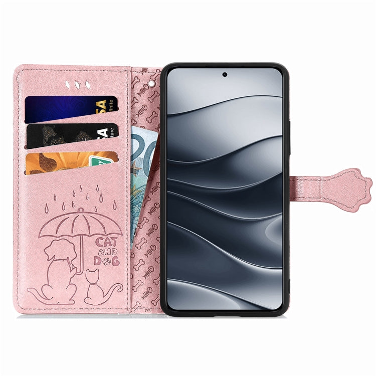 For Xiaomi Redmi Note 14 5G Cat and Dog Embossed Leather Phone Case