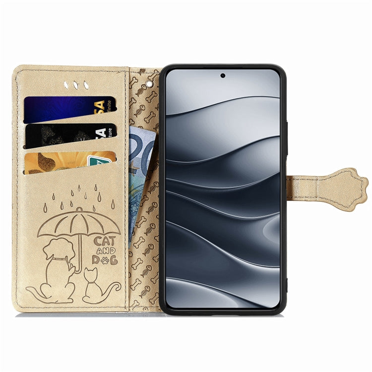 For Xiaomi Redmi Note 14 5G Cat and Dog Embossed Leather Phone Case