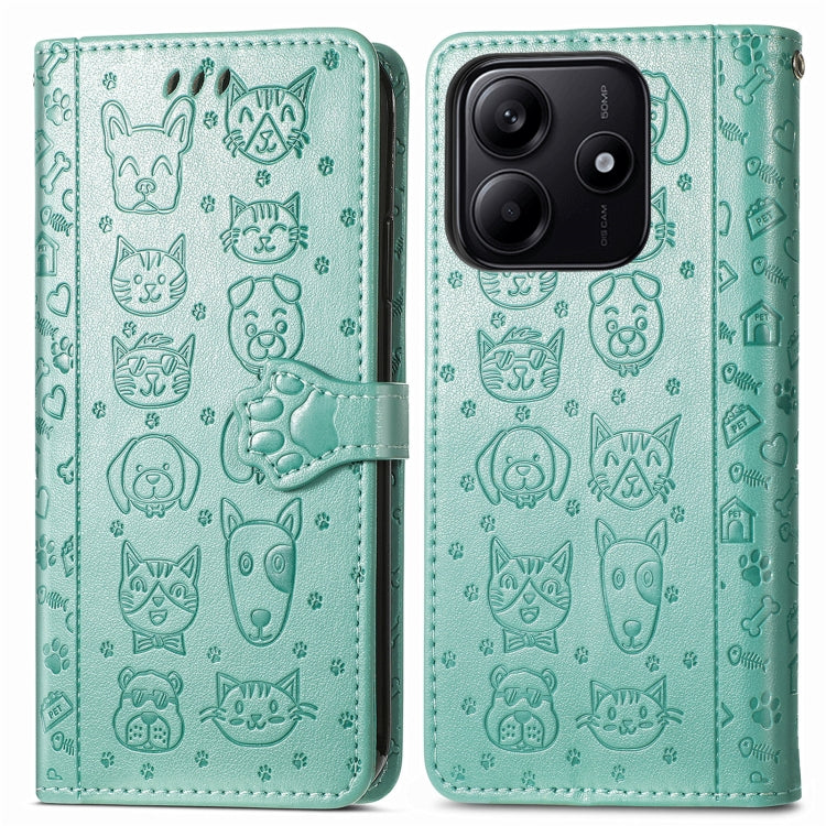 For Xiaomi Redmi Note 14 5G Cat and Dog Embossed Leather Phone Case