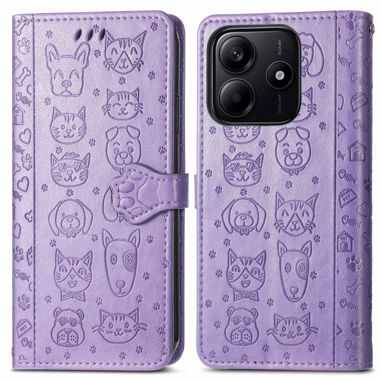 For Xiaomi Redmi Note 14 5G Cat and Dog Embossed Leather Phone Case