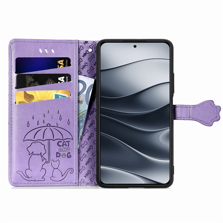 For Xiaomi Redmi Note 14 5G Cat and Dog Embossed Leather Phone Case
