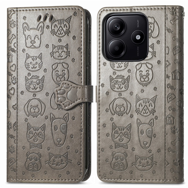 For Xiaomi Redmi Note 14 5G Cat and Dog Embossed Leather Phone Case