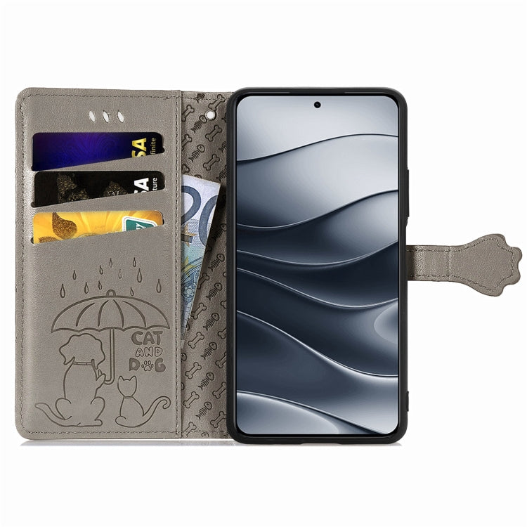 For Xiaomi Redmi Note 14 5G Cat and Dog Embossed Leather Phone Case