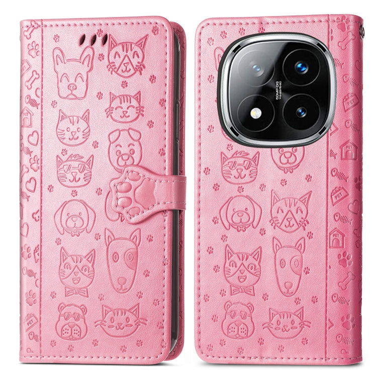 For Xiaomi Redmi Note 14 Pro+ 5G Cat and Dog Embossed Leather Phone Case