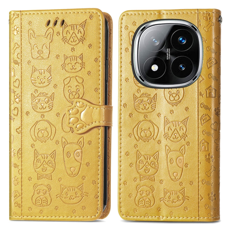 For Xiaomi Redmi Note 14 Pro+ 5G Cat and Dog Embossed Leather Phone Case
