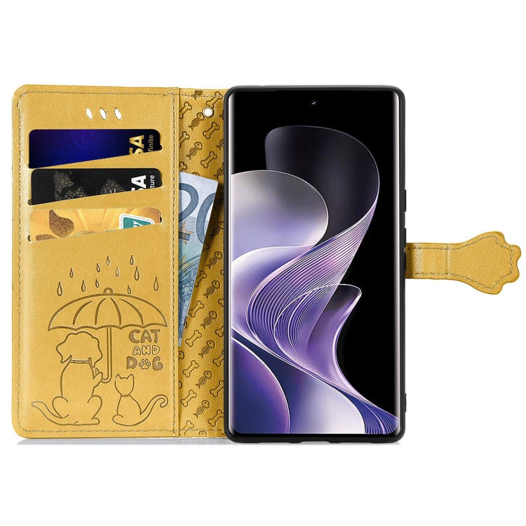 For Xiaomi Redmi Note 14 Pro+ 5G Cat and Dog Embossed Leather Phone Case