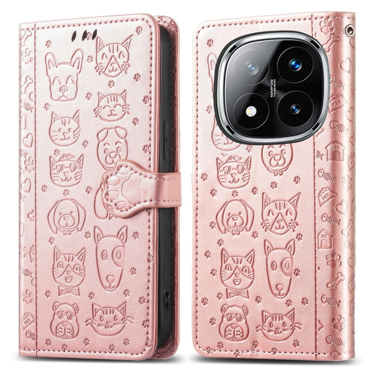 For Xiaomi Redmi Note 14 Pro+ 5G Cat and Dog Embossed Leather Phone Case