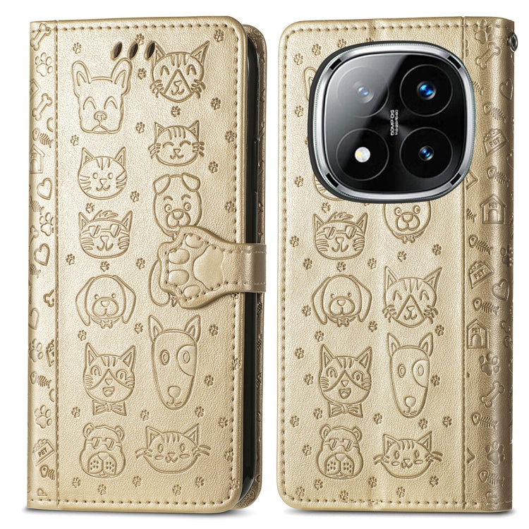 For Xiaomi Redmi Note 14 Pro+ 5G Cat and Dog Embossed Leather Phone Case