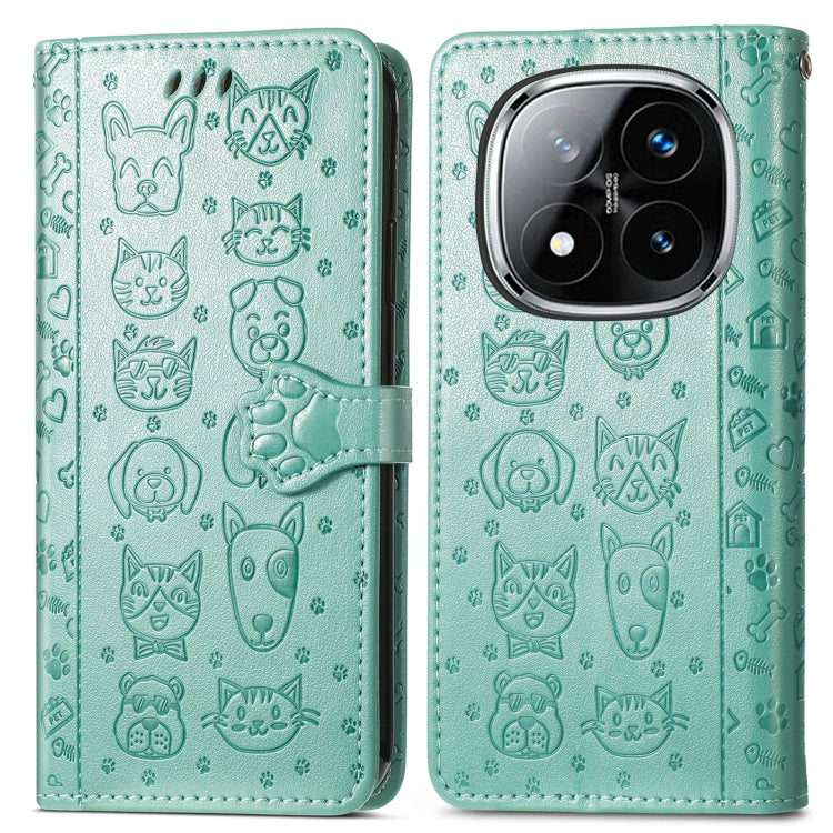 For Xiaomi Redmi Note 14 Pro+ 5G Cat and Dog Embossed Leather Phone Case