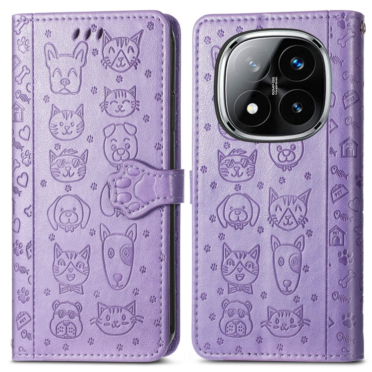 For Xiaomi Redmi Note 14 Pro+ 5G Cat and Dog Embossed Leather Phone Case