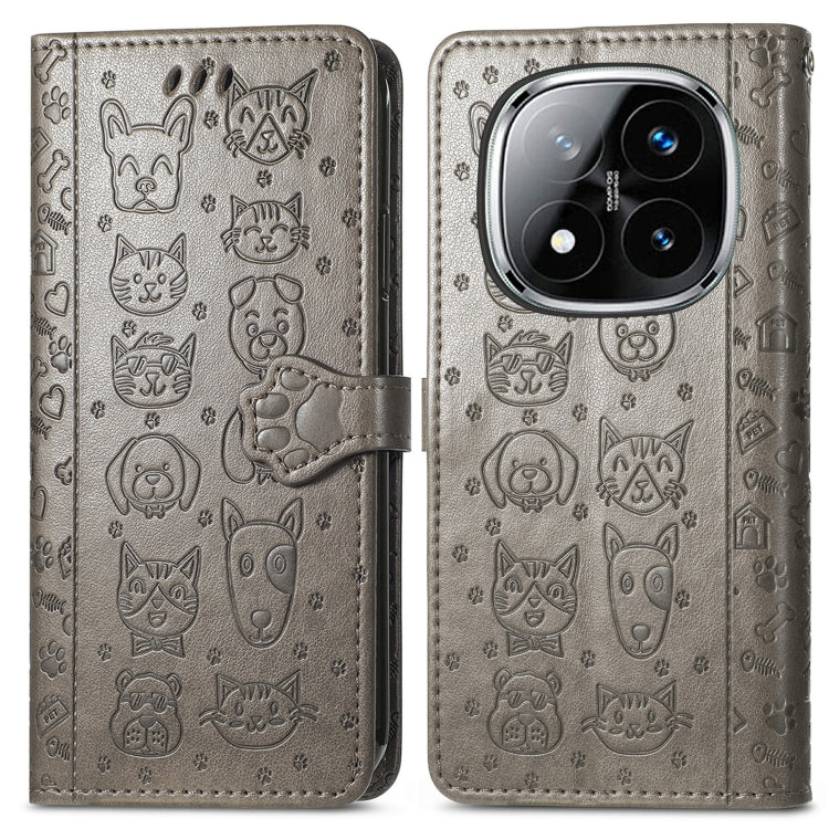 For Xiaomi Redmi Note 14 Pro+ 5G Cat and Dog Embossed Leather Phone Case