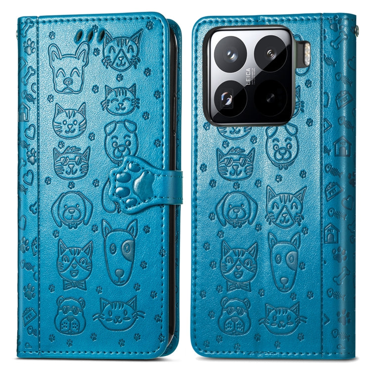 For Xiaomi 15 Cat and Dog Embossed Leather Phone Case