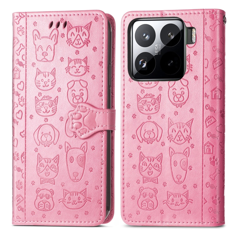 For Xiaomi 15 Cat and Dog Embossed Leather Phone Case