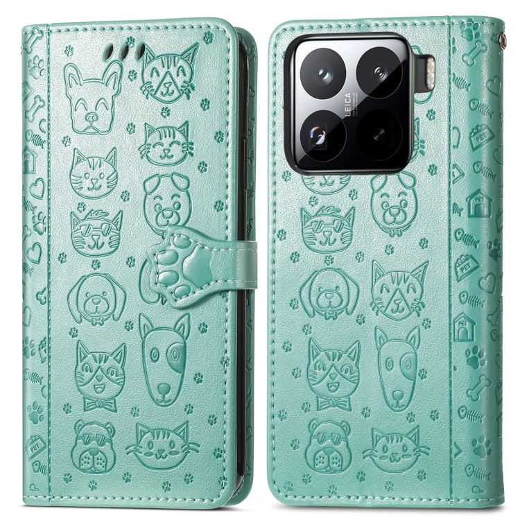 For Xiaomi 15 Cat and Dog Embossed Leather Phone Case