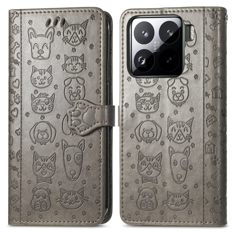 For Xiaomi 15 Cat and Dog Embossed Leather Phone Case