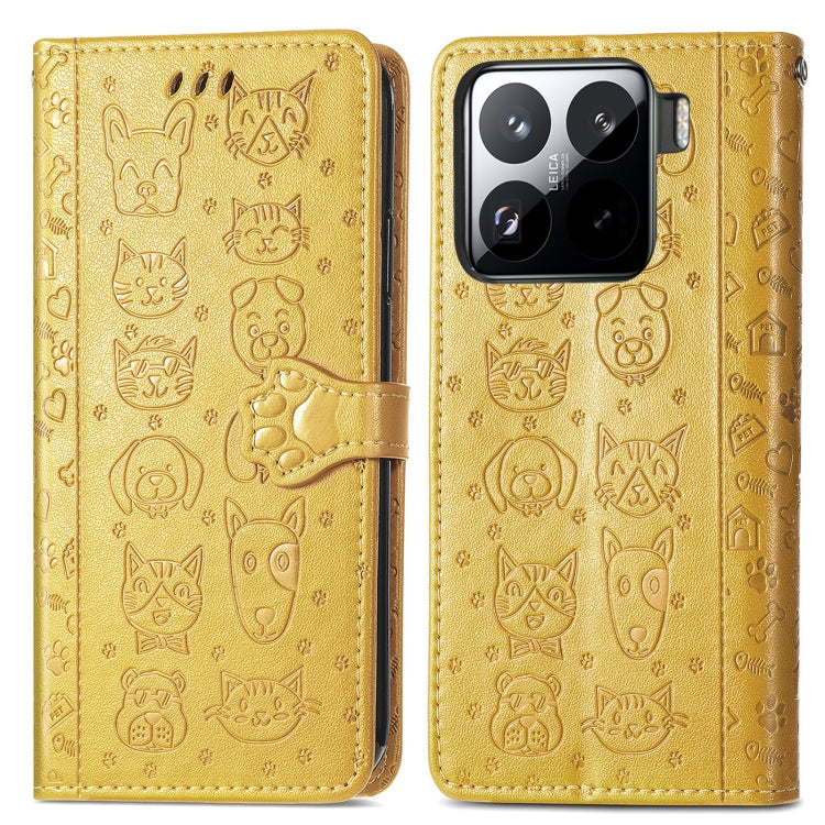 For Xiaomi 15 Pro Cat and Dog Embossed Leather Phone Case