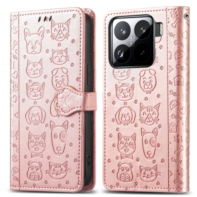 For Xiaomi 15 Pro Cat and Dog Embossed Leather Phone Case