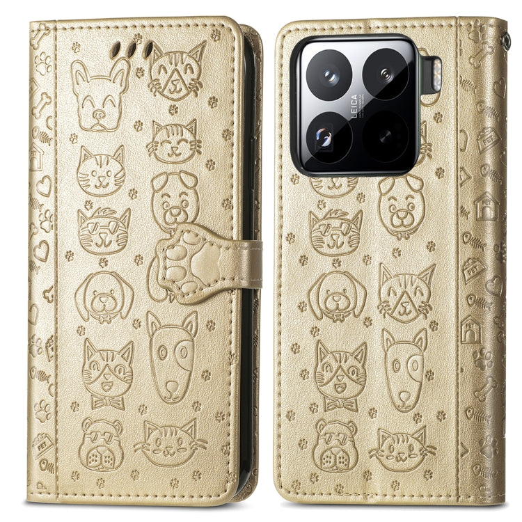 For Xiaomi 15 Pro Cat and Dog Embossed Leather Phone Case