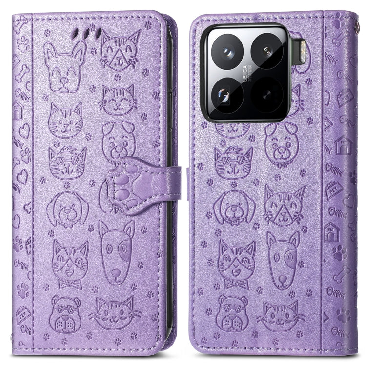 For Xiaomi 15 Pro Cat and Dog Embossed Leather Phone Case
