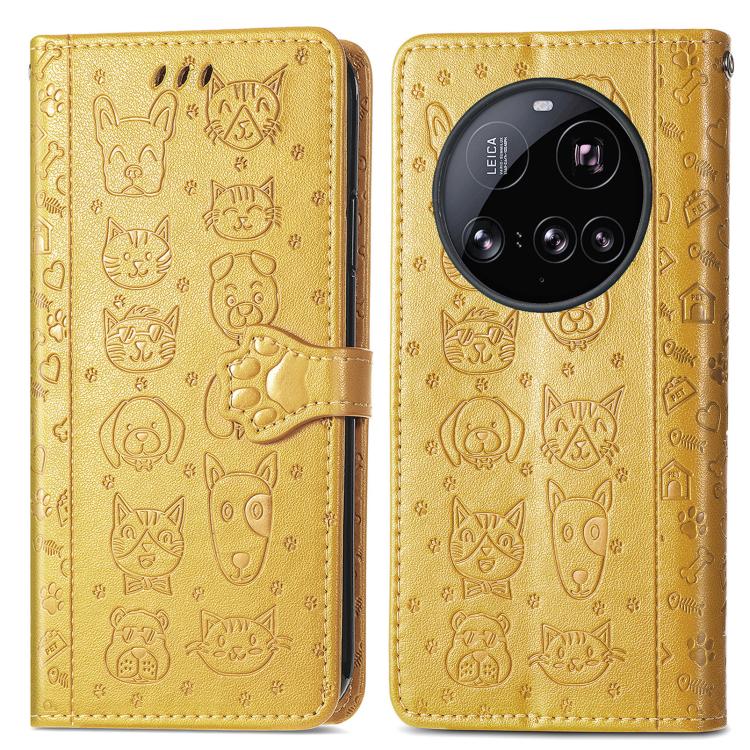 For Xiaomi 15 Ultra Cat and Dog Embossed Leather Phone Case