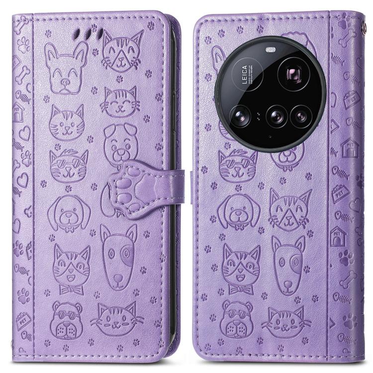 For Xiaomi 15 Ultra Cat and Dog Embossed Leather Phone Case