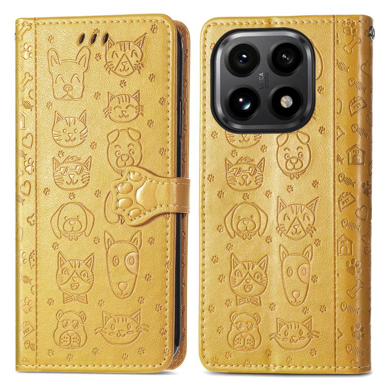 For Xiaomi 15T Cat and Dog Embossed Leather Phone Case